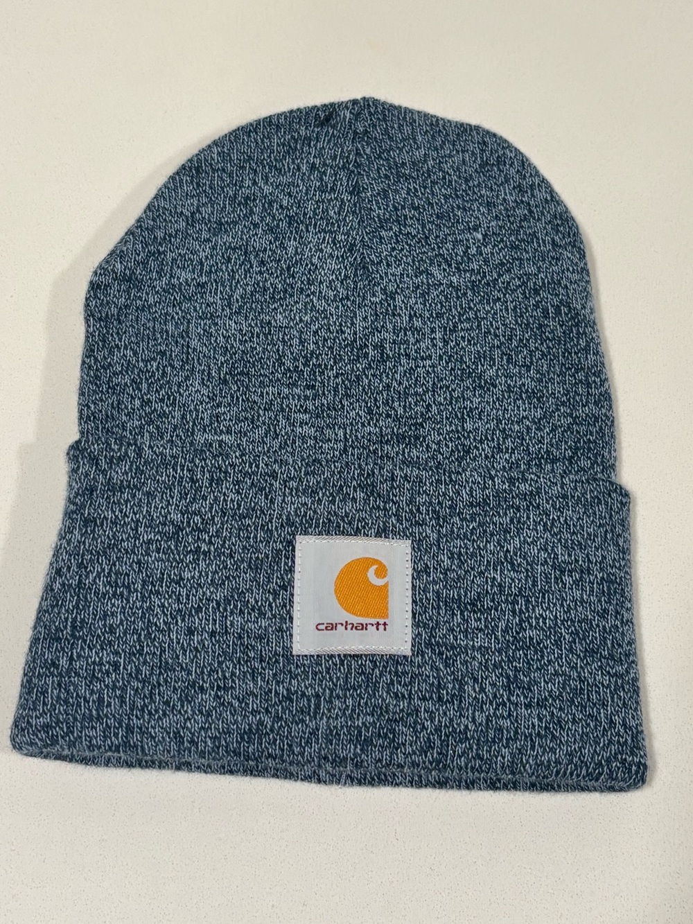 Carhartt A18 Knit Cuffed Beanie Hat Blue Heather One Size NWT Acrylic Logo Patch